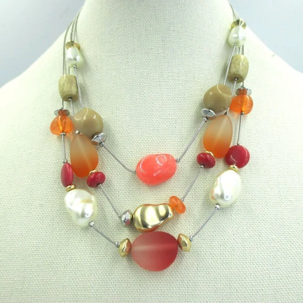 Chico's Necklace Warm Multi Ombre Illusion Colorful Artisan - Picture 2 of 7